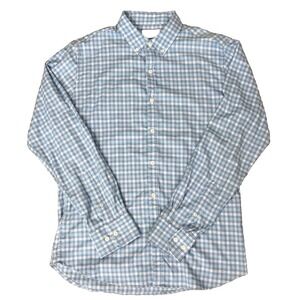 Savannah Plaid Button Down Shirt Men's Medium Blue WHITE Stretch Tencel Blend